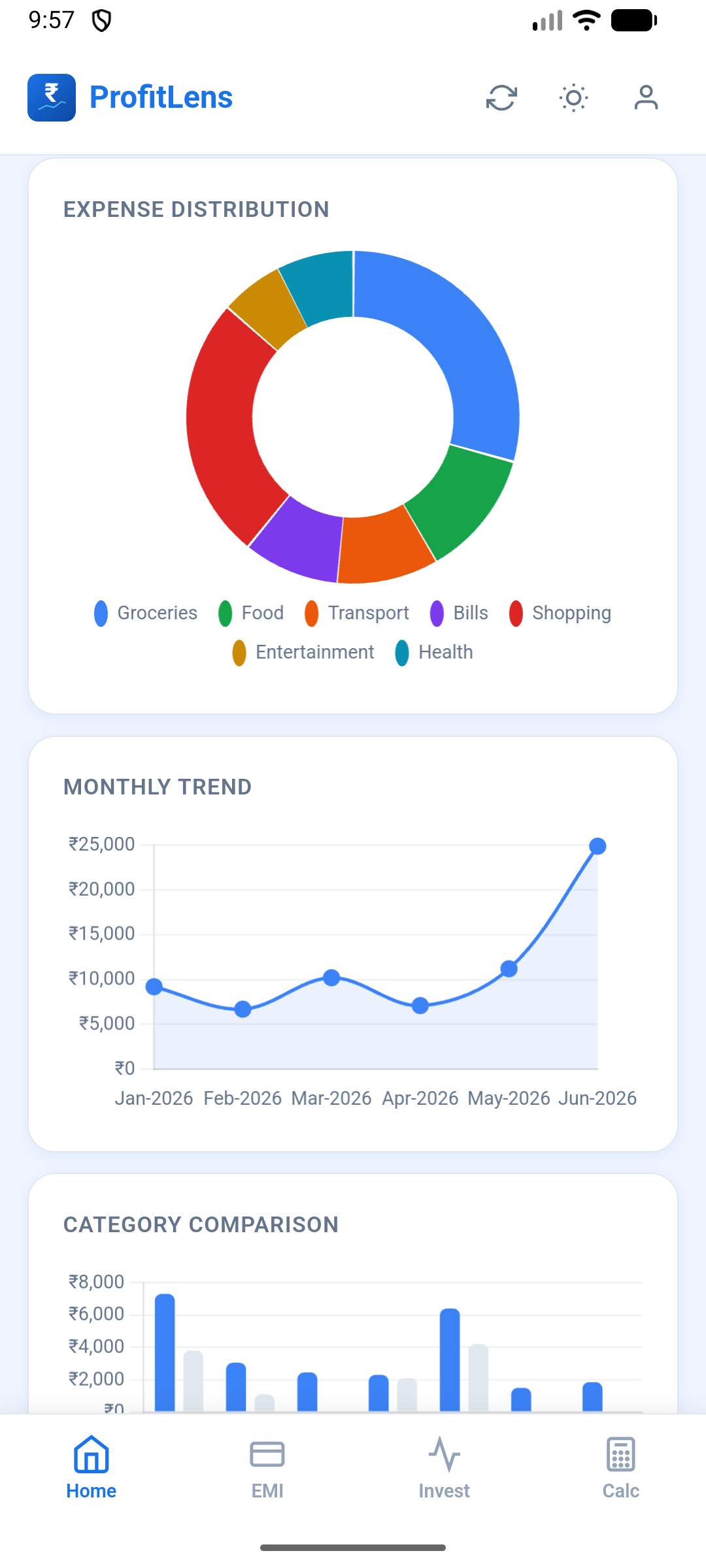 ProfitLens dashboard charts